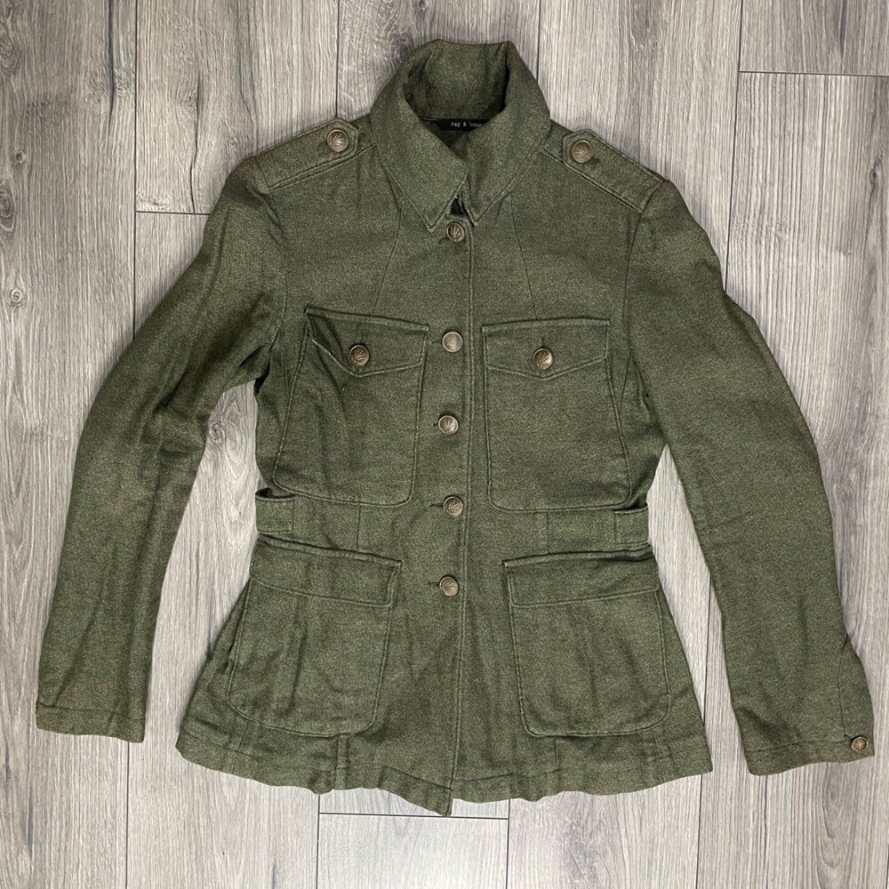 Rag & Bone Military Jacket Leigh Olive Cotton Sz 2